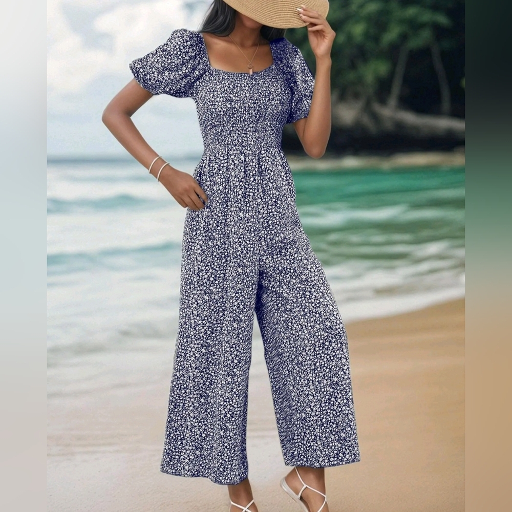 Jumpsuit Ditsy Floral Puff Sleeve - Picture 3 of 6